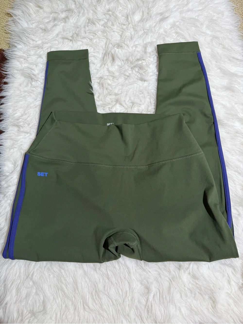 NEW Set Active XL / XXL Matching Set Green Blue Piping Leggings Sports Bra Short